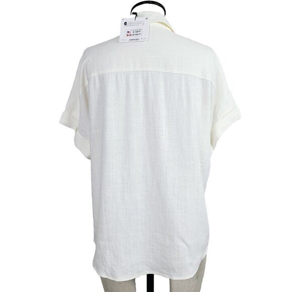 NEW Desigual blouse S Cream Pink Floral Linen Blend Buttoned Short Sleeve Top - Picture 5 of 11